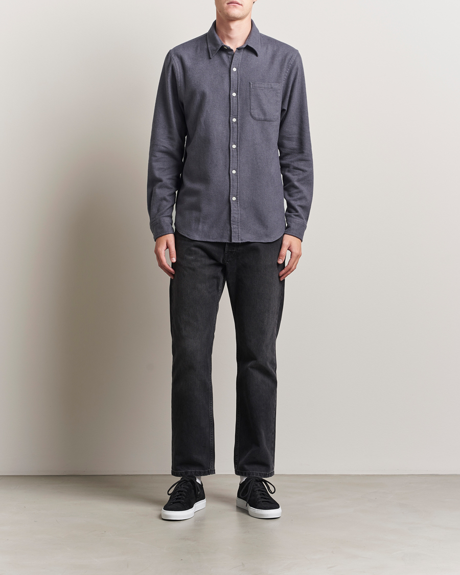 Hombres | Camisas | Colorful Standard | Organic Flannel Shirt Lava Grey