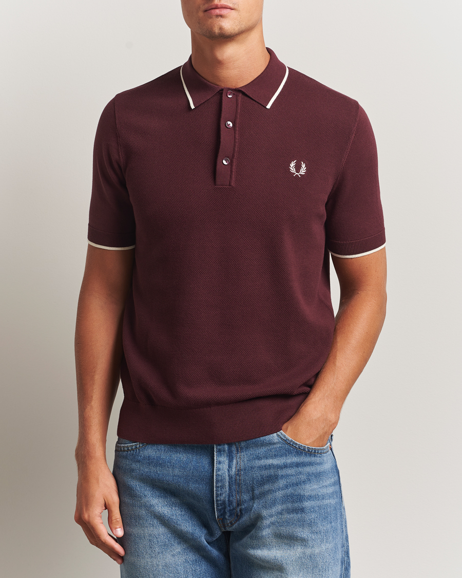 Hombres | Polos | Fred Perry | Pique Knitted Tipped Polo Oxblood