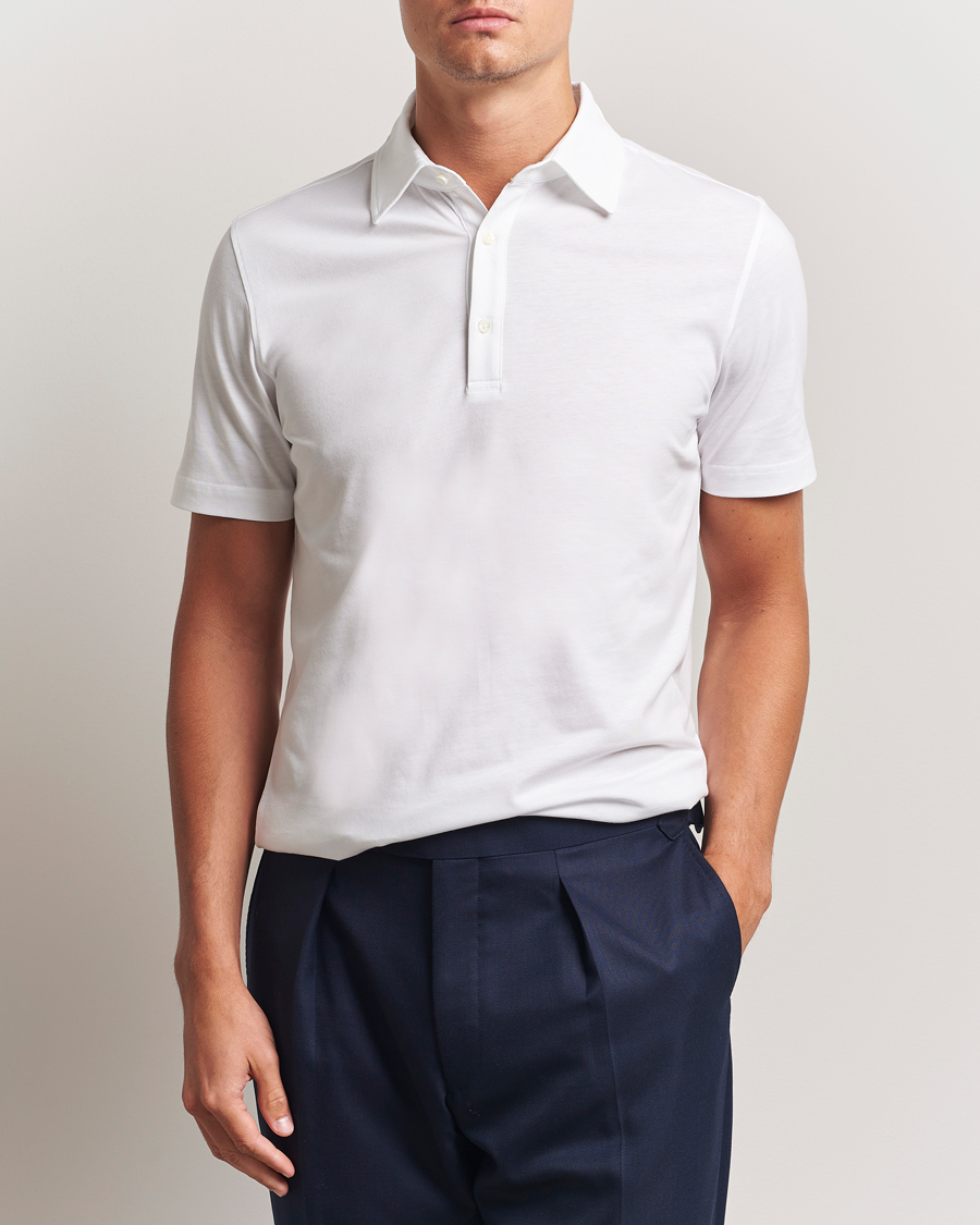 Hombres | Polos | Stenströms | Supima Cotton Polo Shirt White