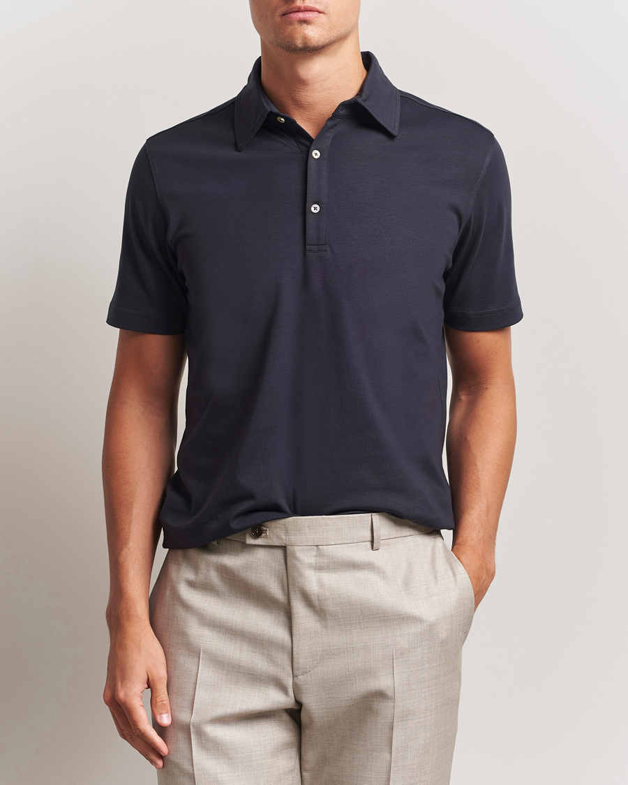 Hombres | Polos | Stenströms | Supima Cotton Polo Shirt Navy