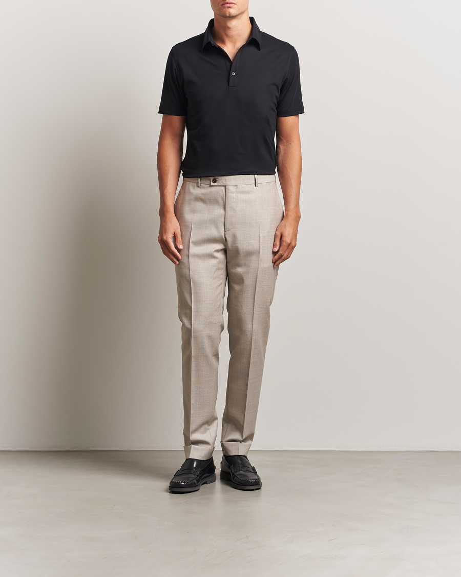 Hombres | Polos | Stenströms | Supima Cotton Polo Shirt Black