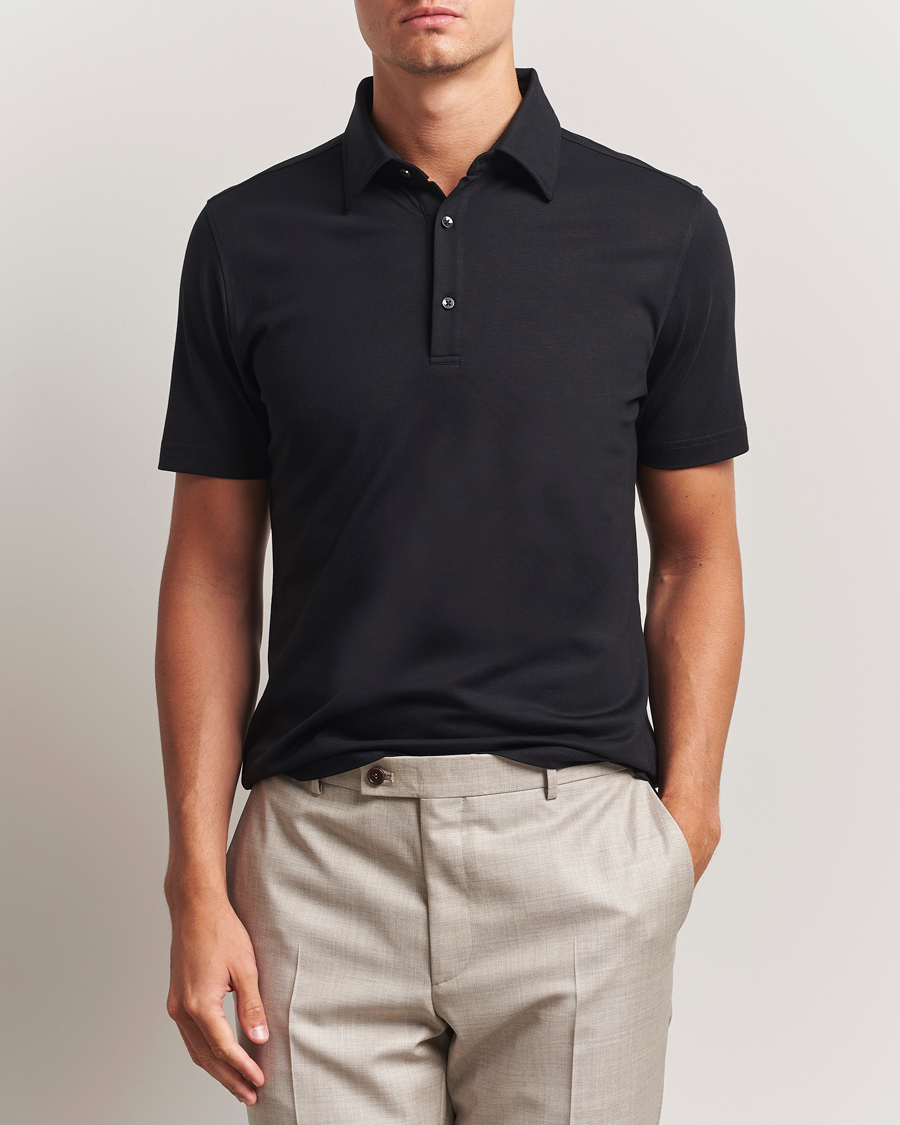 Hombres | Polos | Stenströms | Supima Cotton Polo Shirt Black