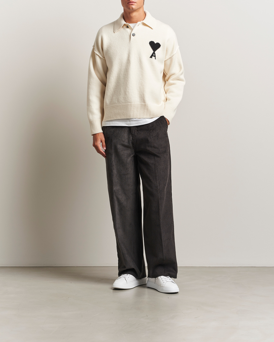 Hombres | Jerséis y prendas de punto | AMI | Big Heart Logo Wool Knitted Polo Ecru