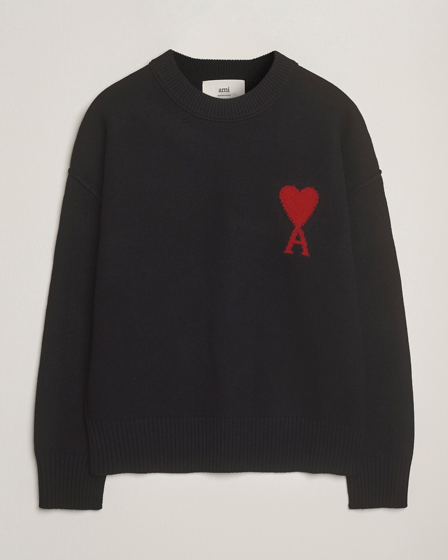 Hombres | Jerséis y prendas de punto | AMI | Big Heart Logo Wool Knitted Sweater Black