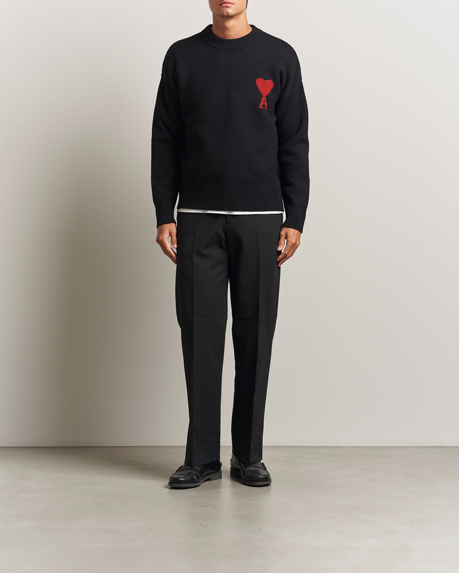 Hombres | Jerséis y prendas de punto | AMI | Big Heart Logo Wool Knitted Sweater Black