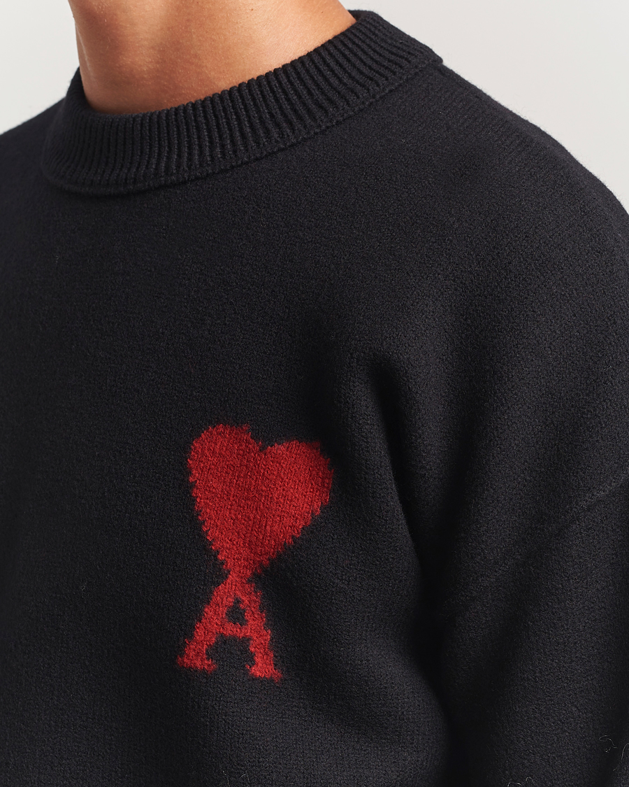 Hombres | Jerséis y prendas de punto | AMI | Big Heart Logo Wool Knitted Sweater Black