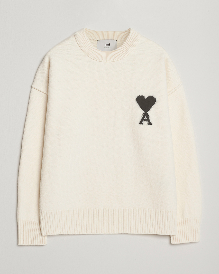 Hombres | Jerséis y prendas de punto | AMI | Big Heart Logo Wool Knitted Sweater Ecru