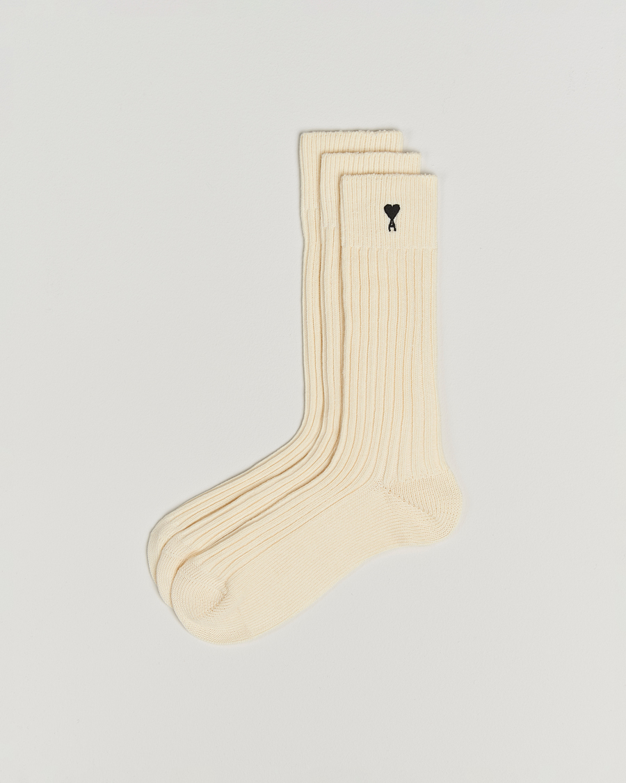 Hombres | Ropa interior y calcetines | AMI | 3-Pack Heart Logo Cotton Socks Ecru