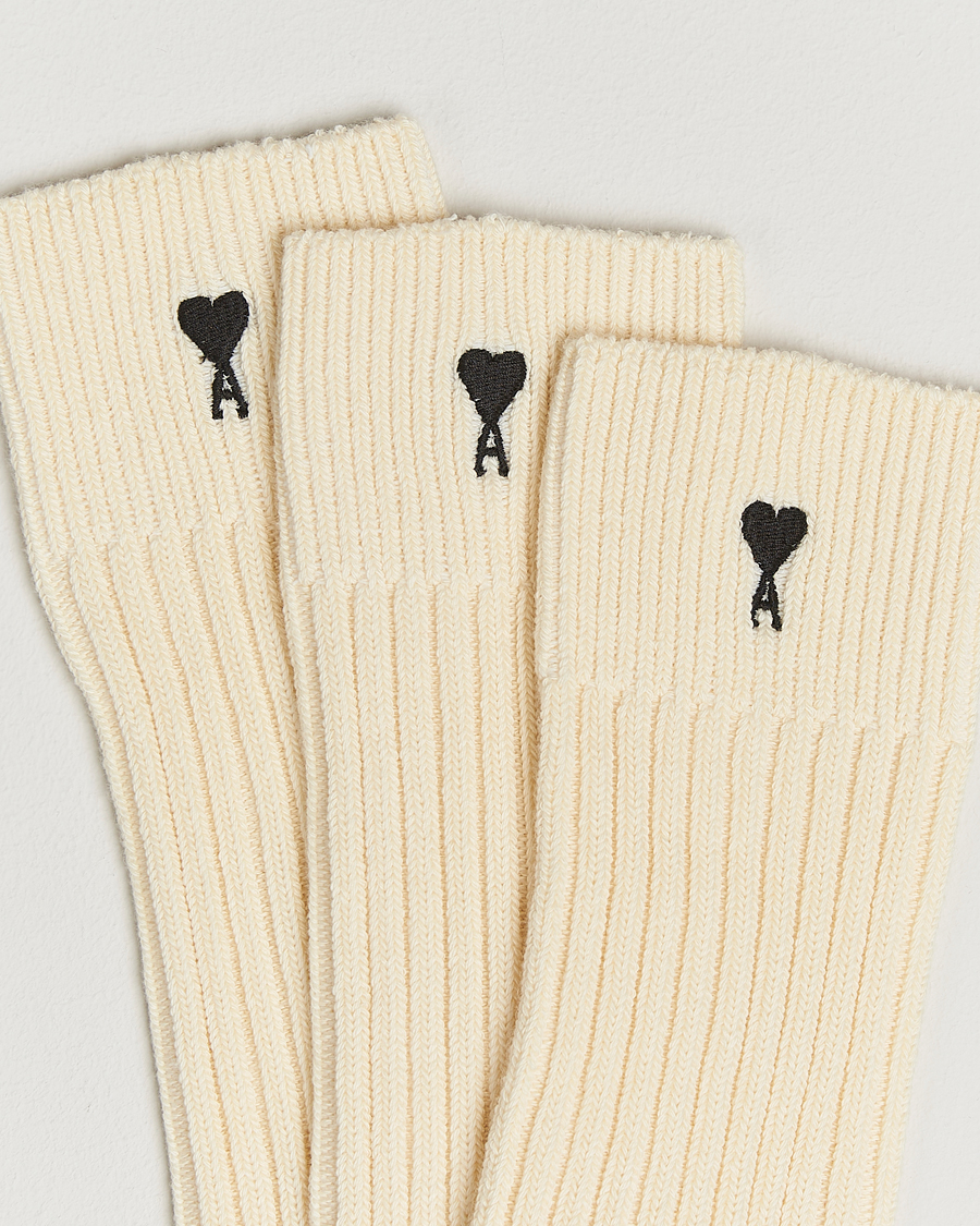 Hombres | Ropa interior y calcetines | AMI | 3-Pack Heart Logo Cotton Socks Ecru