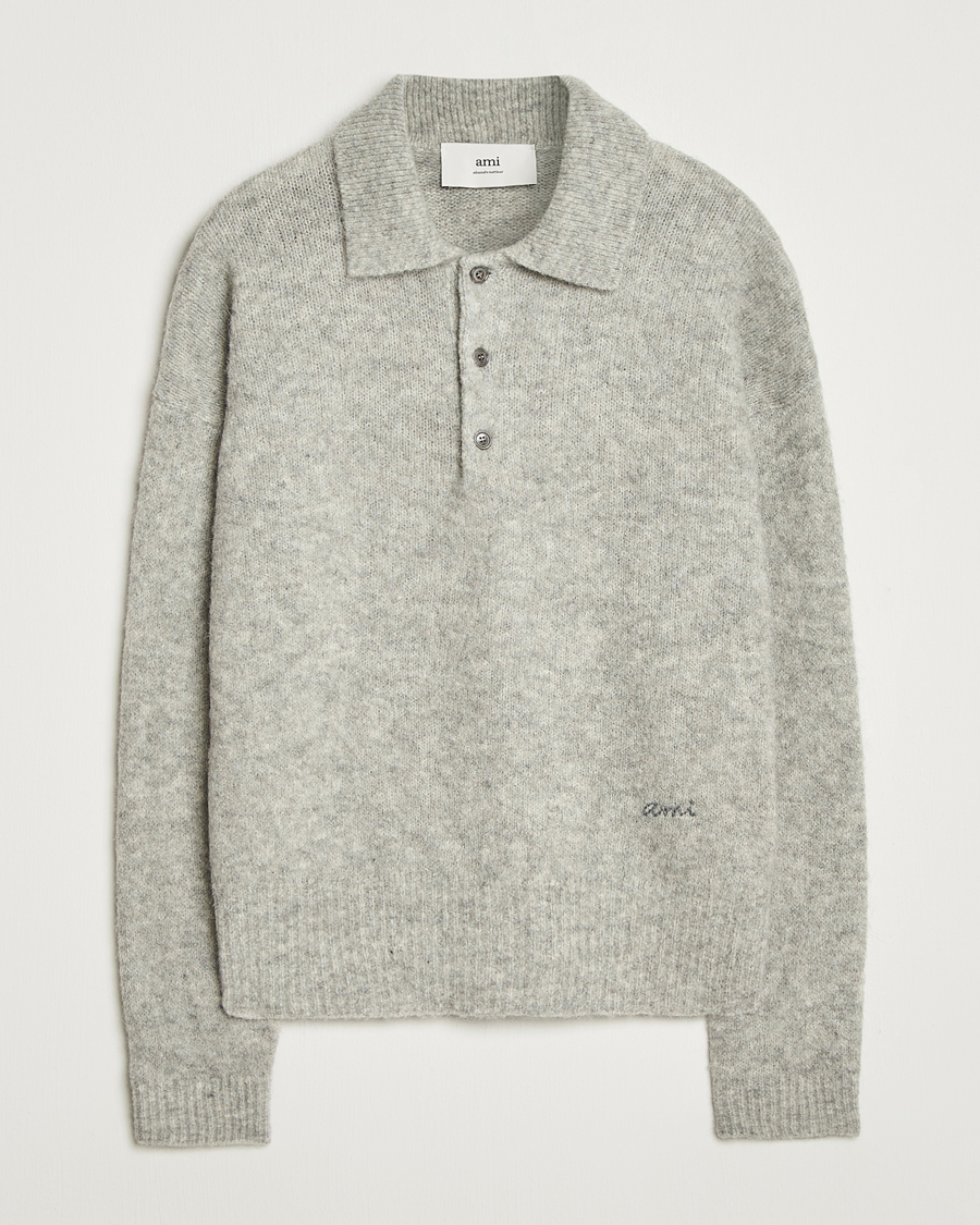 Hombres | Jerséis y prendas de punto | AMI | Signature Alpaca Knitted Polo Light Grey Melange