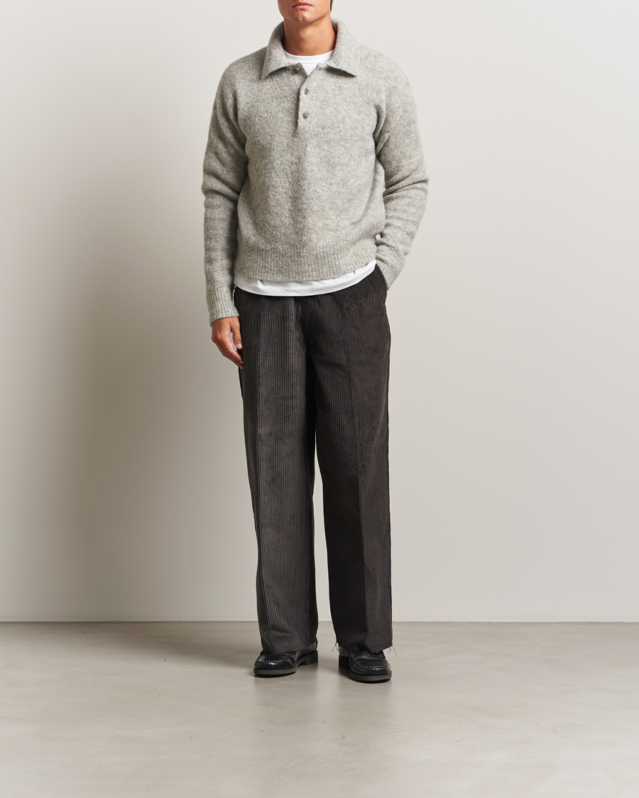 Hombres | Jerséis y prendas de punto | AMI | Signature Alpaca Knitted Polo Light Grey Melange