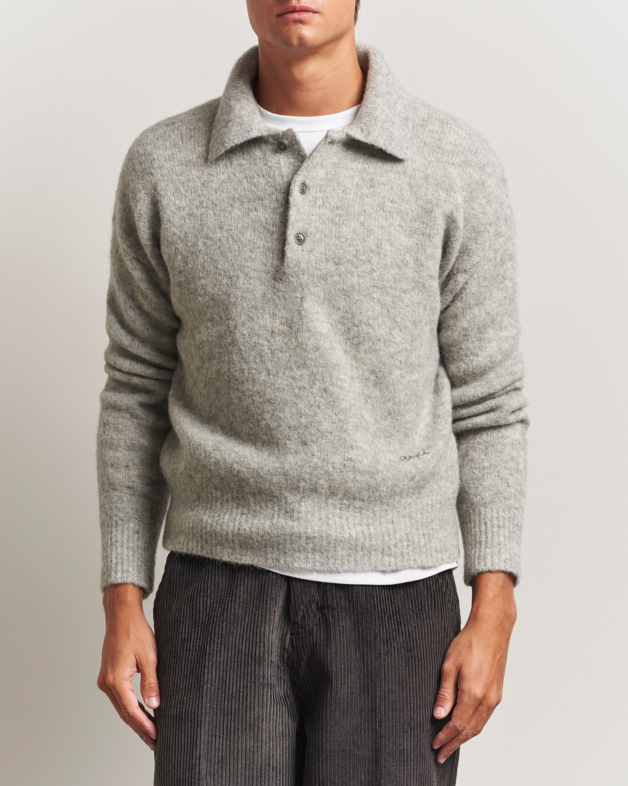 Hombres | Jerséis y prendas de punto | AMI | Signature Alpaca Knitted Polo Light Grey Melange