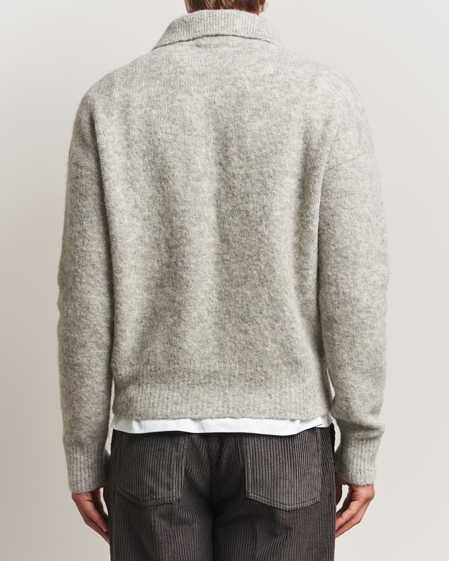 Hombres | Jerséis y prendas de punto | AMI | Signature Alpaca Knitted Polo Light Grey Melange