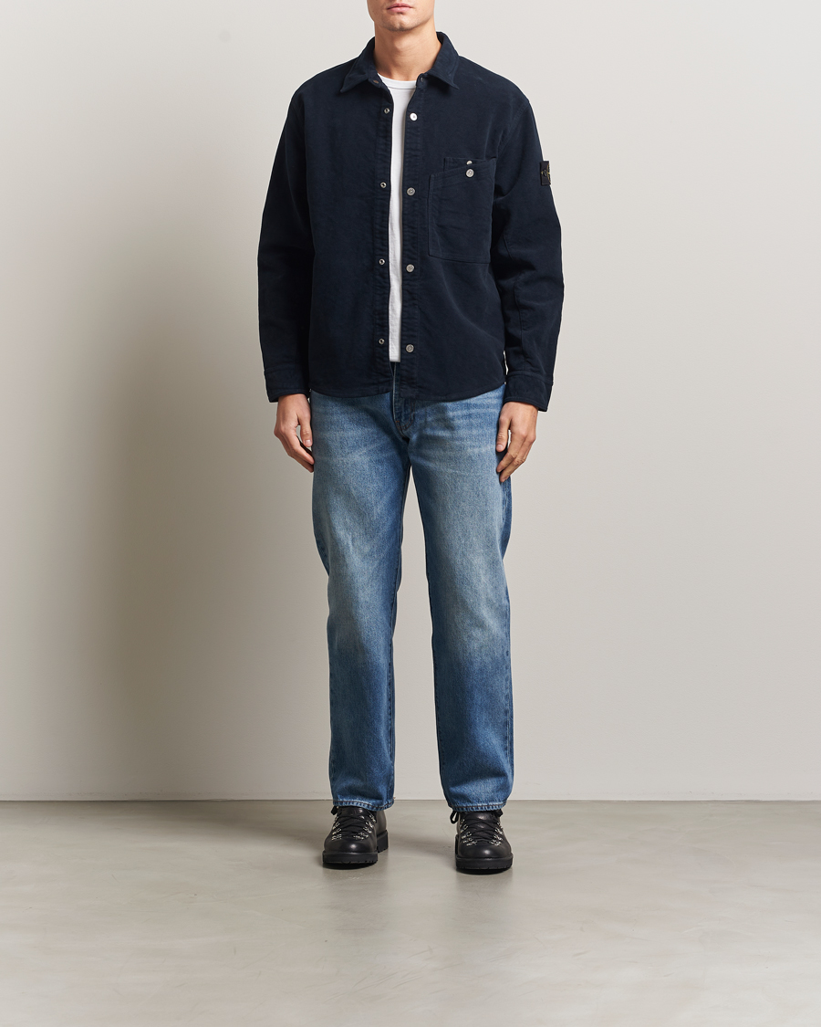 Hombres | Camisas | Stone Island | Cotton Moleskin Overshirt Navy
