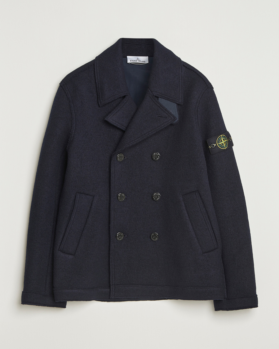 Hombres | Abrigos y chaquetas | Stone Island | Double Breasted Felted Wool Peacoat Navy