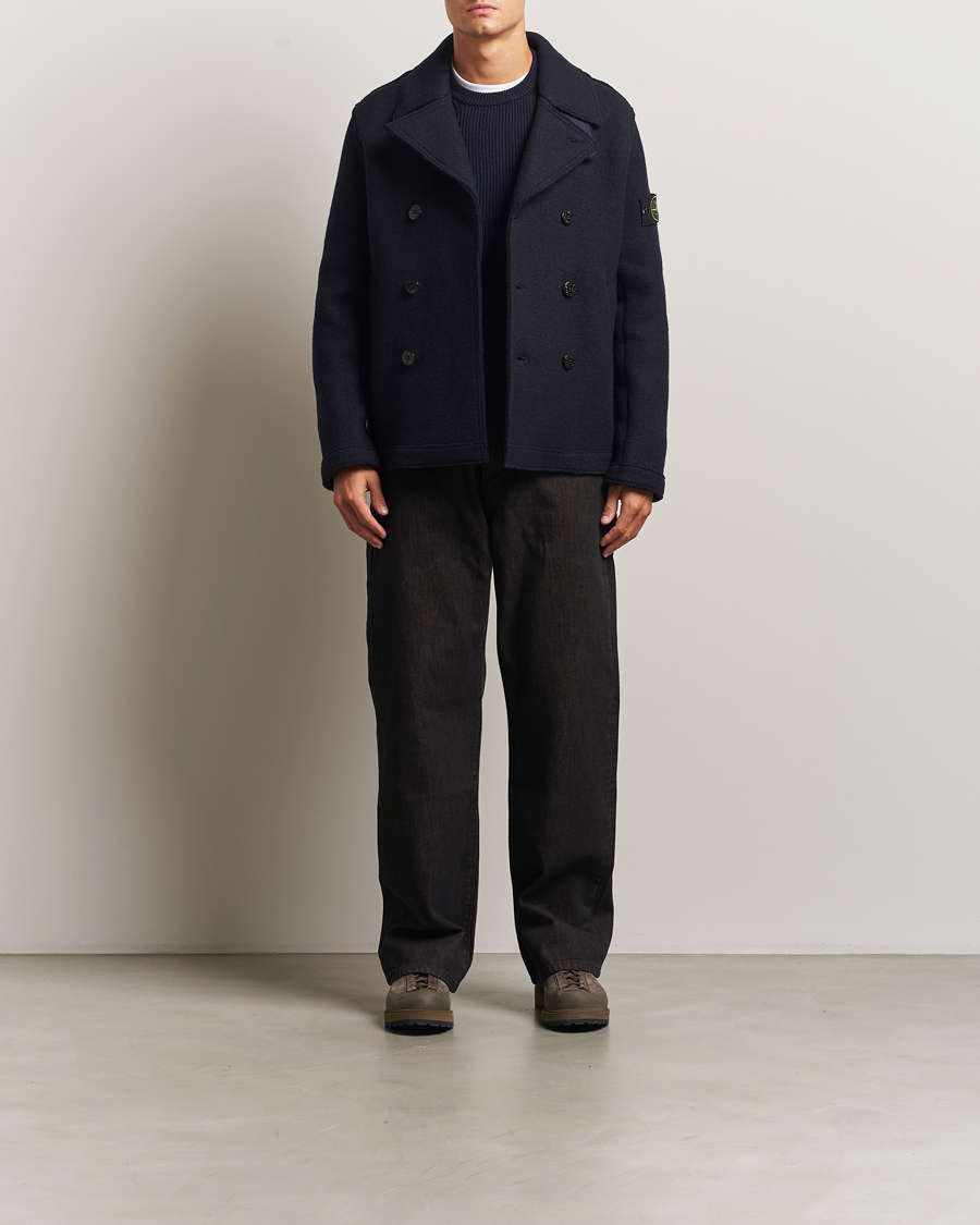 Hombres | Abrigos y chaquetas | Stone Island | Double Breasted Felted Wool Peacoat Navy