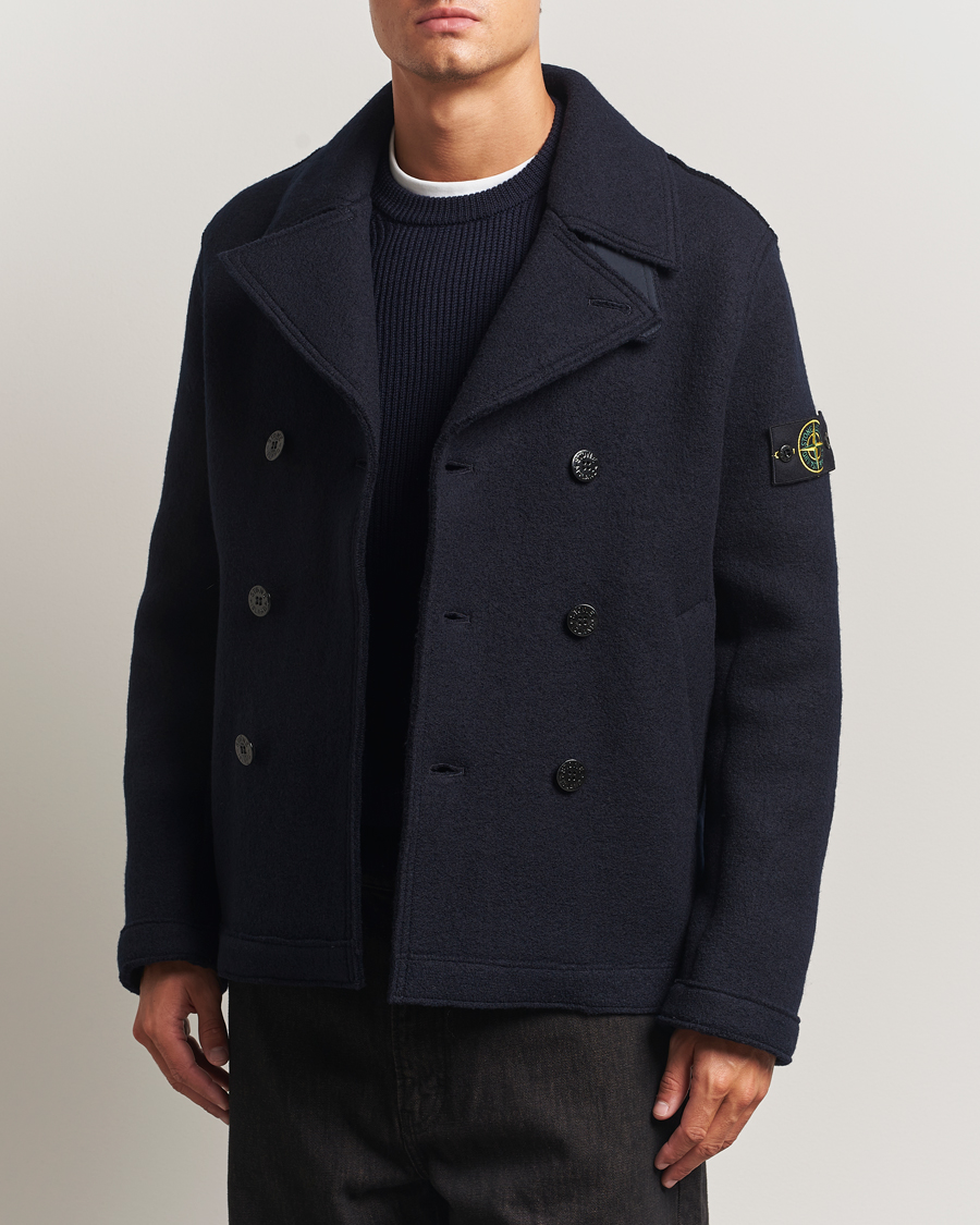 Hombres | Abrigos y chaquetas | Stone Island | Double Breasted Felted Wool Peacoat Navy
