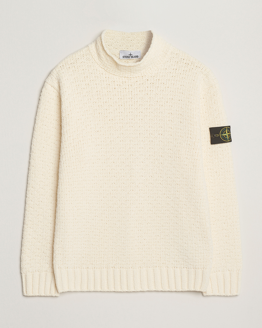 Hombres | Jerséis y prendas de punto | Stone Island | Cotton Chenille Knitted Mock Neck Ivory