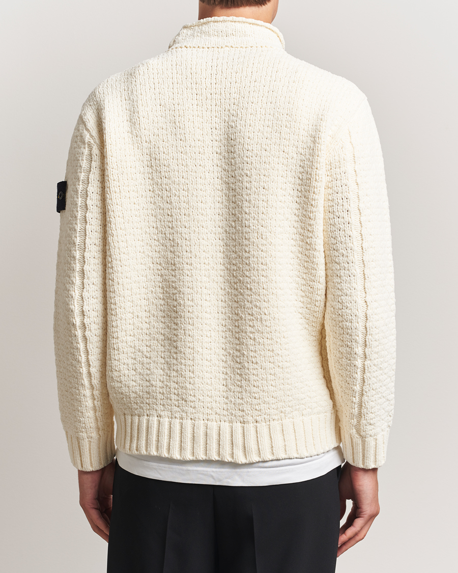 Hombres | Jerséis y prendas de punto | Stone Island | Cotton Chenille Knitted Mock Neck Ivory