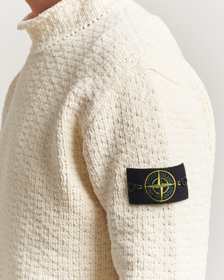 Hombres | Jerséis y prendas de punto | Stone Island | Cotton Chenille Knitted Mock Neck Ivory
