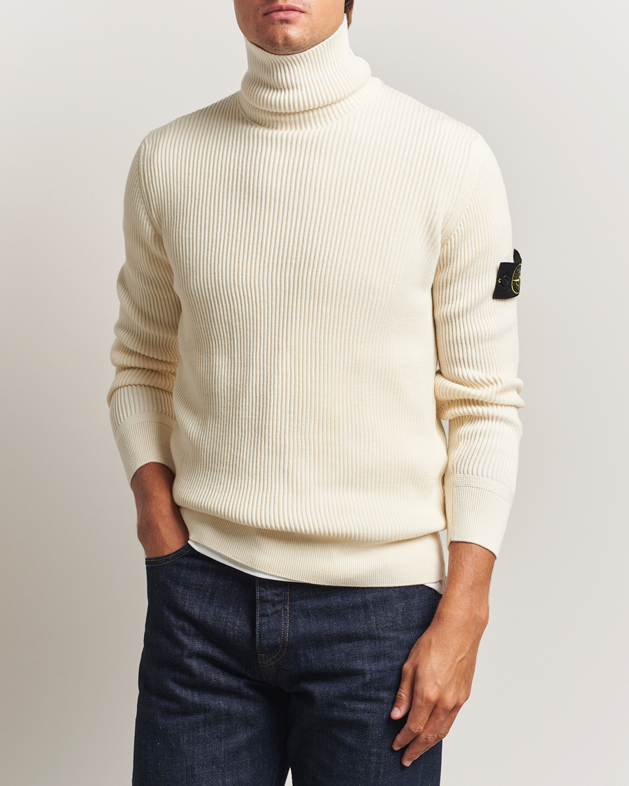 Hombres | Jerséis y prendas de punto | Stone Island | Full Rib Wool Turtleneck Ivory