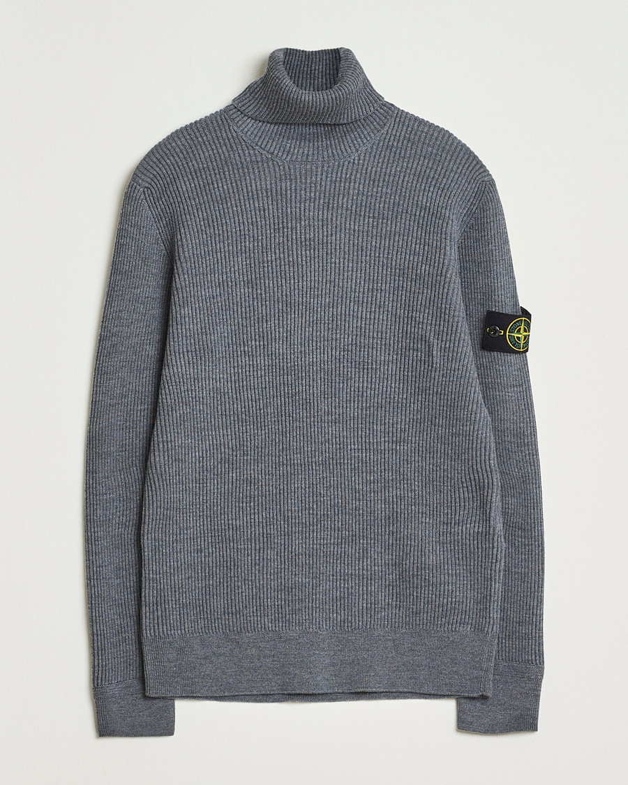 Hombres | Jerséis y prendas de punto | Stone Island | Full Rib Wool Turtleneck Dark Grey