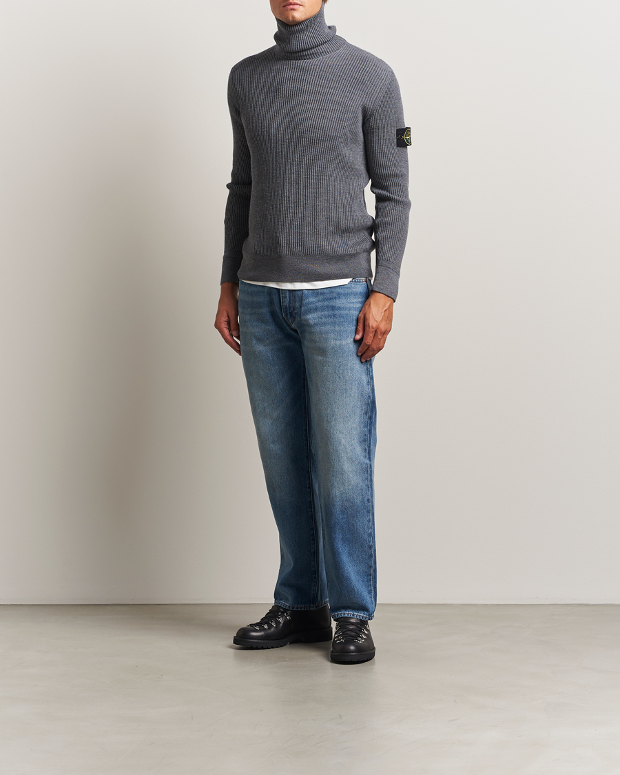 Hombres | Jerséis y prendas de punto | Stone Island | Full Rib Wool Turtleneck Dark Grey