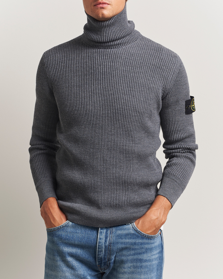 Hombres | Jerséis y prendas de punto | Stone Island | Full Rib Wool Turtleneck Dark Grey