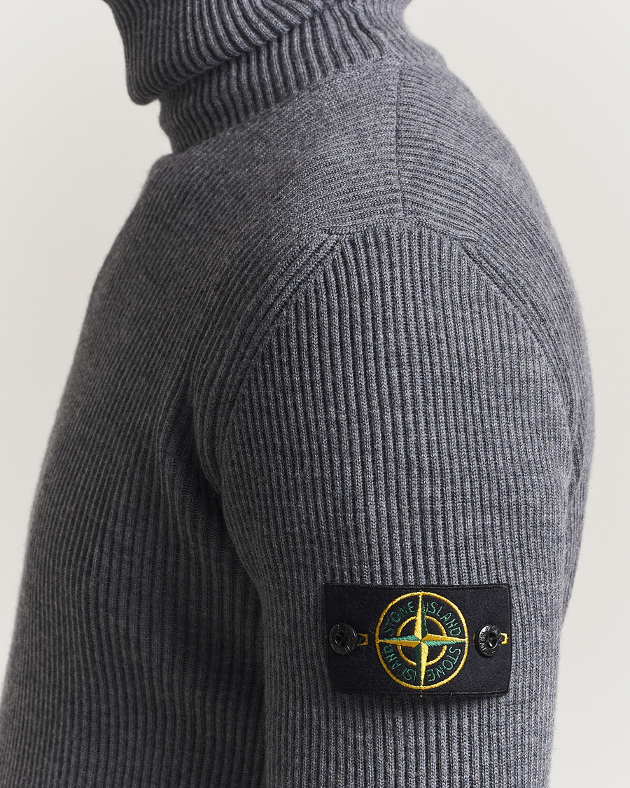 Hombres | Jerséis y prendas de punto | Stone Island | Full Rib Wool Turtleneck Dark Grey