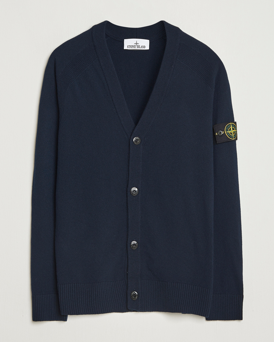 Hombres | Jerséis y prendas de punto | Stone Island | Knitted Geelong Wool Cardigan Navy