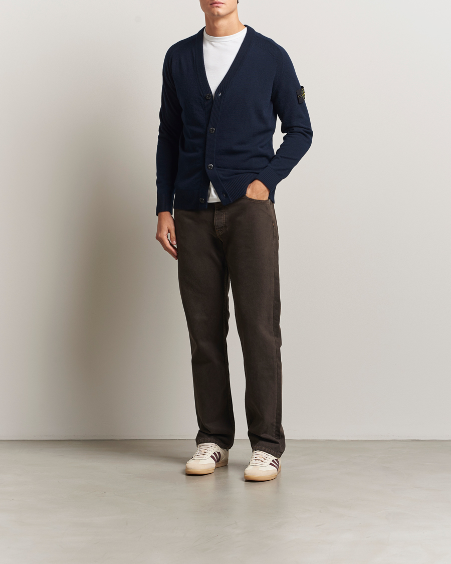 Hombres | Jerséis y prendas de punto | Stone Island | Knitted Geelong Wool Cardigan Navy