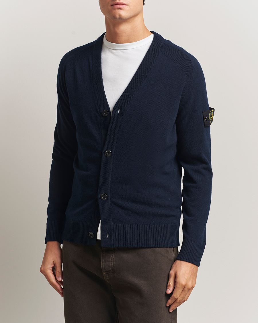 Hombres | Jerséis y prendas de punto | Stone Island | Knitted Geelong Wool Cardigan Navy
