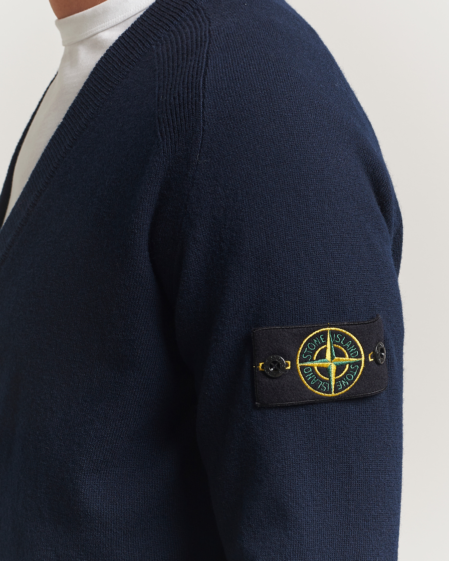 Hombres | Jerséis y prendas de punto | Stone Island | Knitted Geelong Wool Cardigan Navy
