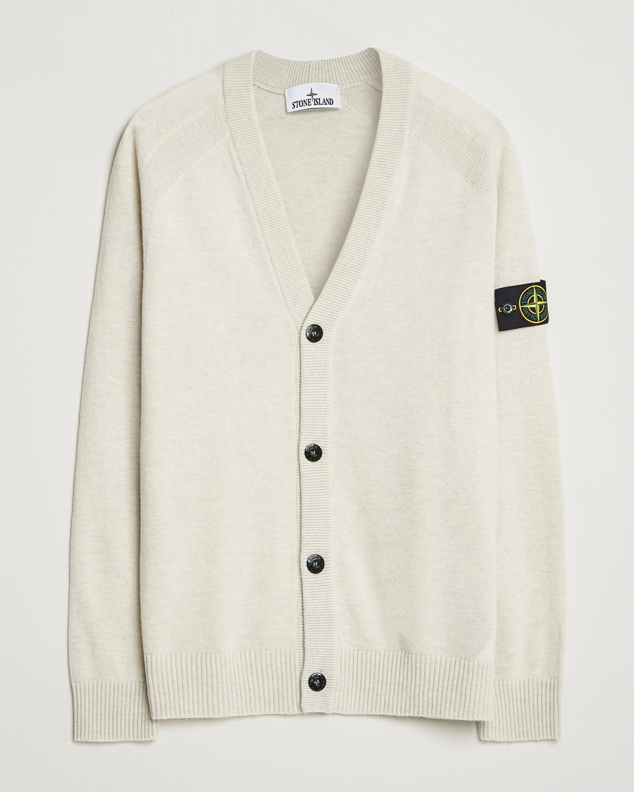 Hombres | Jerséis y prendas de punto | Stone Island | Knitted Geelong Wool Cardigan Ivory Melange