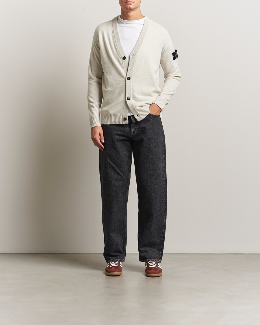 Hombres | Jerséis y prendas de punto | Stone Island | Knitted Geelong Wool Cardigan Ivory Melange