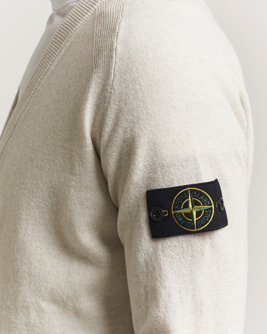 Hombres | Jerséis y prendas de punto | Stone Island | Knitted Geelong Wool Cardigan Ivory Melange