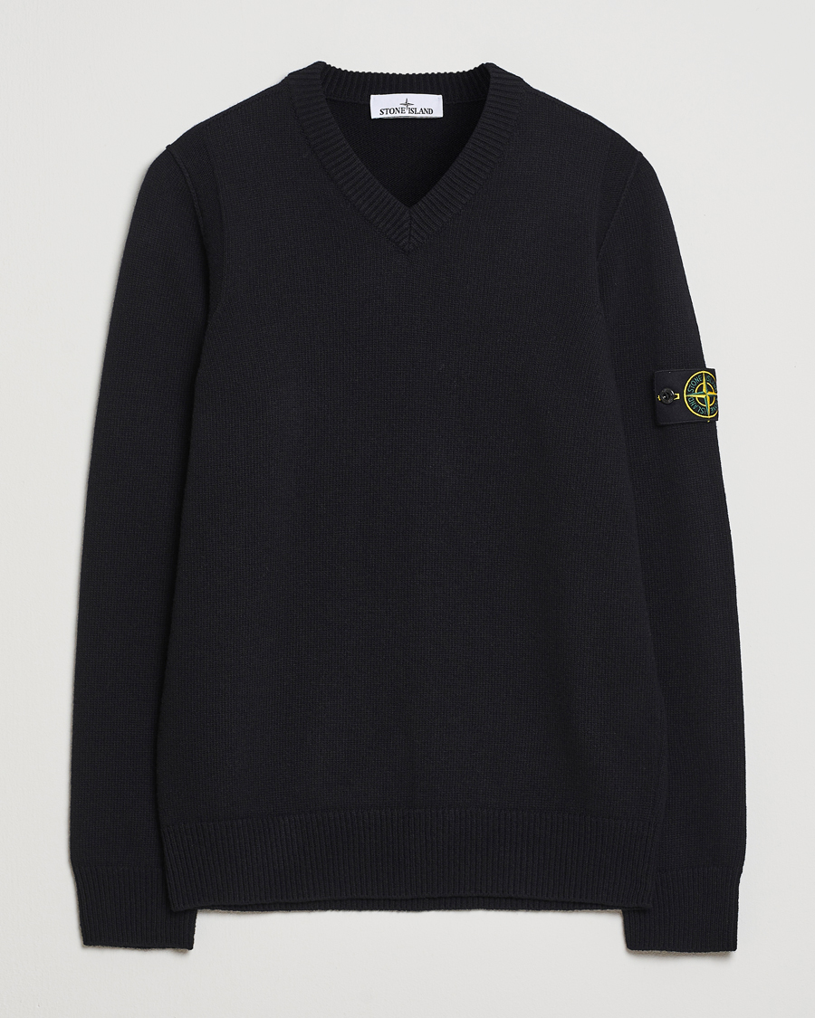 Hombres | Jerséis y prendas de punto | Stone Island | Knitted Lambswool V-Neck Black