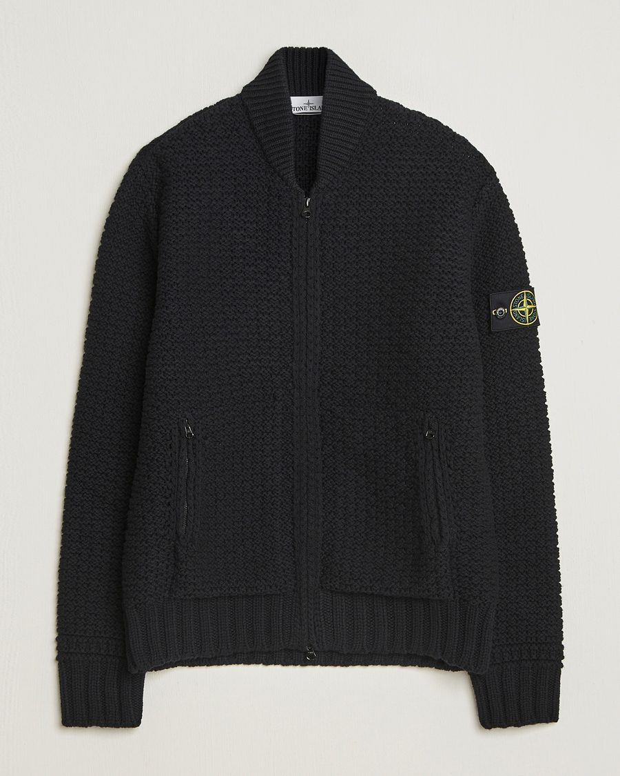 Hombres | Jerséis y prendas de punto | Stone Island | Mixed Stiches Wool Knitted Zip Cardigan Black