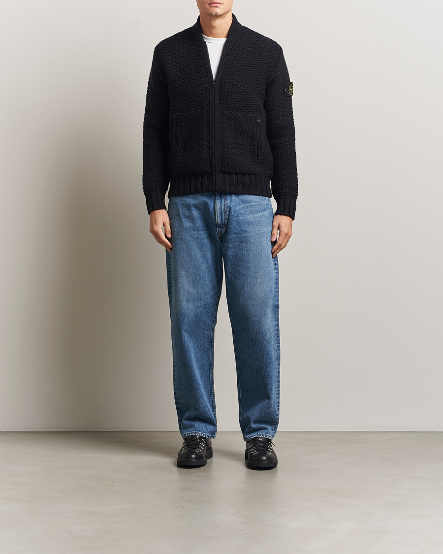 Hombres | Jerséis y prendas de punto | Stone Island | Mixed Stiches Wool Knitted Zip Cardigan Black