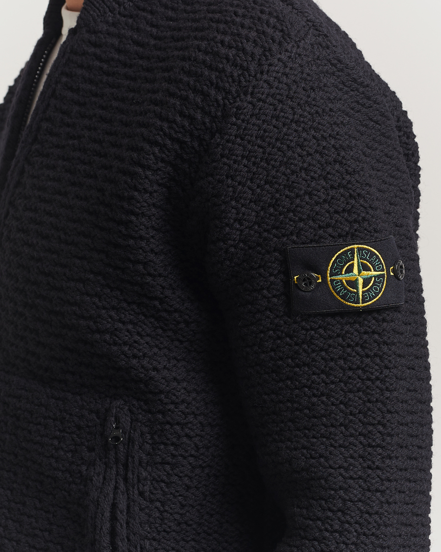 Hombres | Jerséis y prendas de punto | Stone Island | Mixed Stiches Wool Knitted Zip Cardigan Black