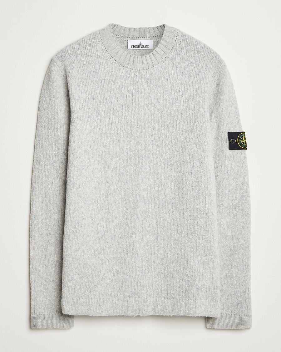 Hombres | Jerséis y prendas de punto | Stone Island | Brushed Knitted Wool Crew Neck Grey Melange