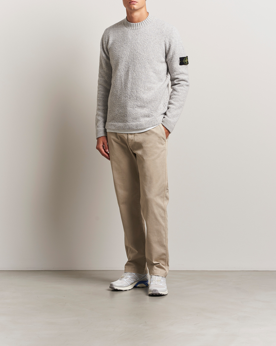 Hombres | Jerséis y prendas de punto | Stone Island | Brushed Knitted Wool Crew Neck Grey Melange