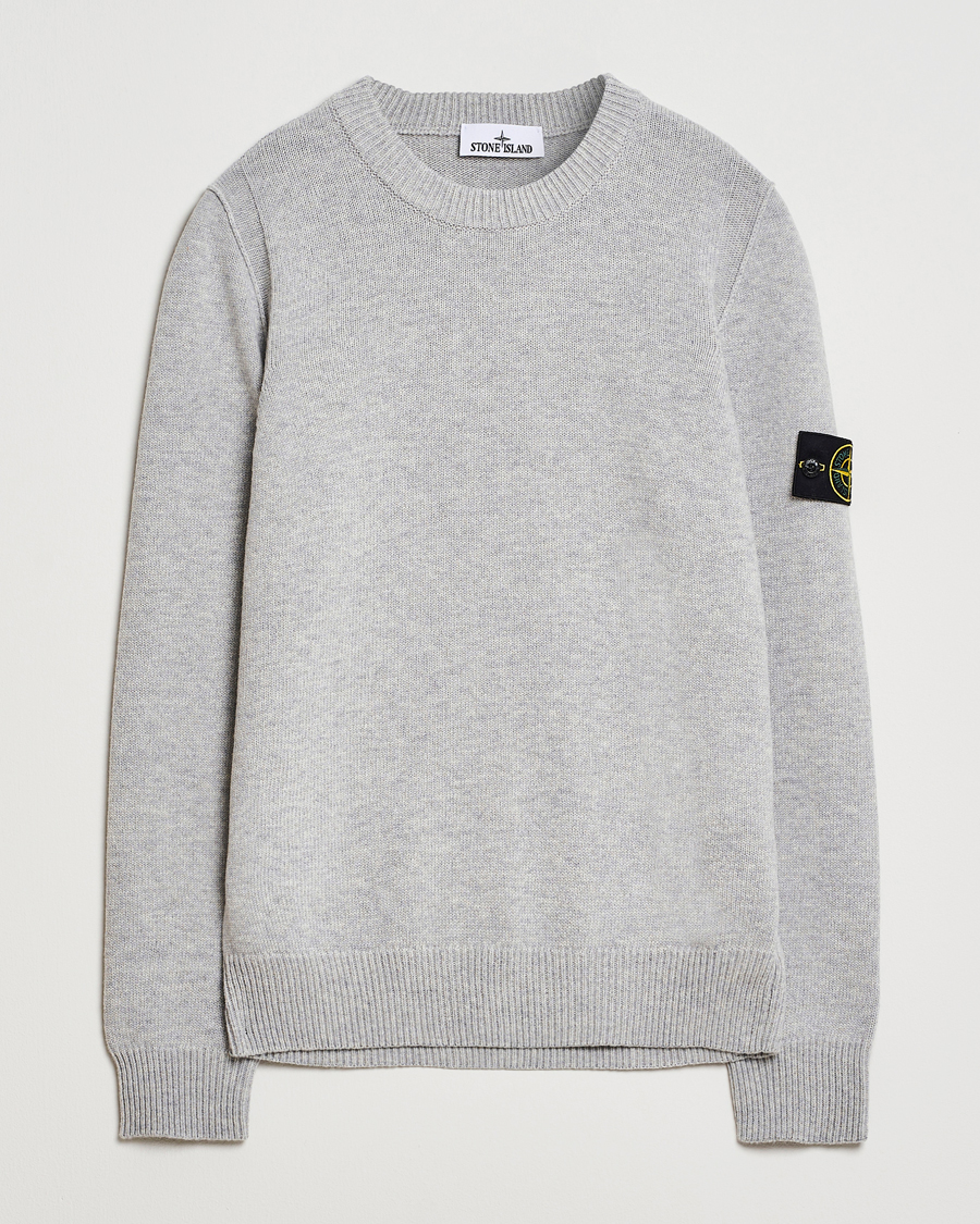 Hombres | Jerséis y prendas de punto | Stone Island | Knitted Lambswool Crew Neck Grey Melange