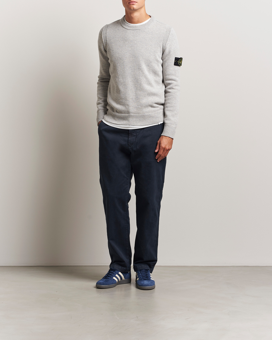 Hombres | Jerséis y prendas de punto | Stone Island | Knitted Lambswool Crew Neck Grey Melange