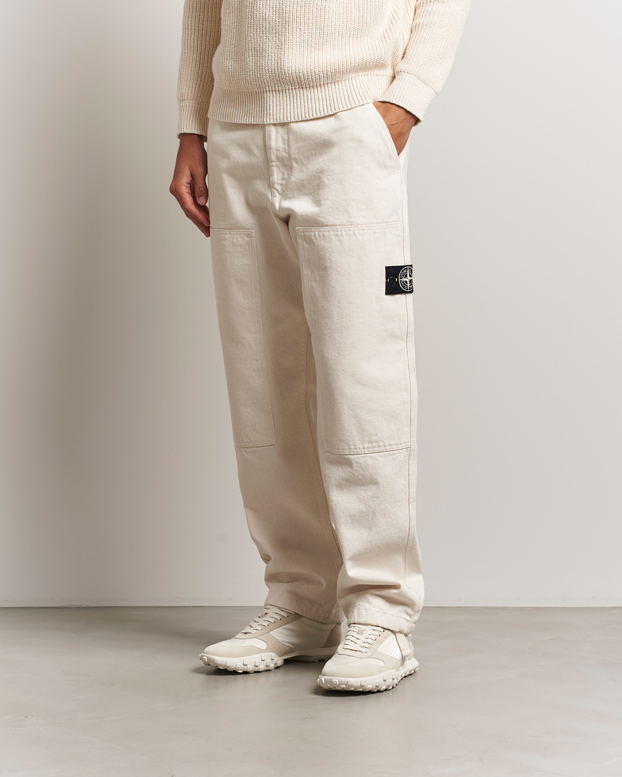 Hombres | Pantalones | Stone Island | RAW Washed Cotton Gabardine Trousers Ivory