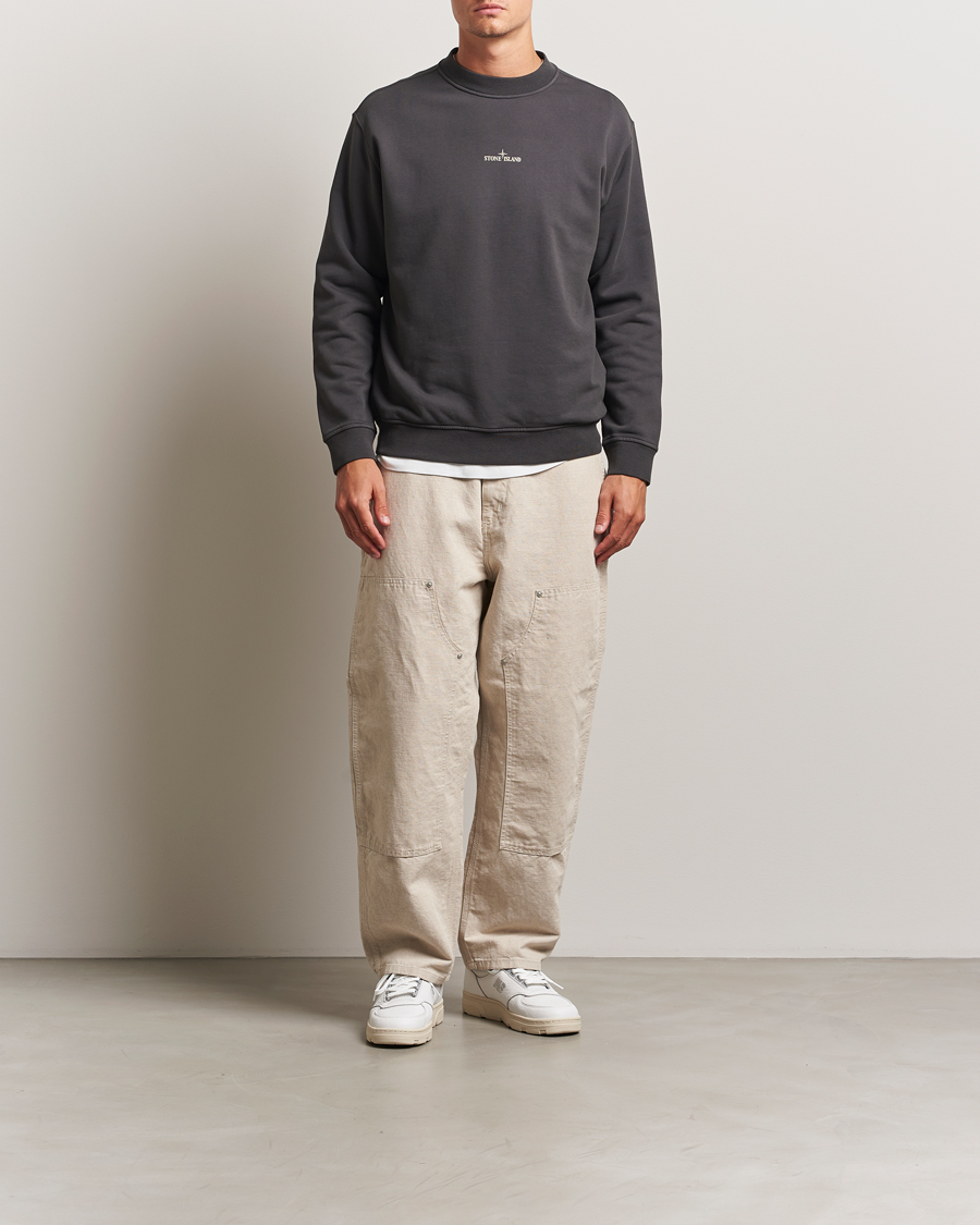Hombres | Jerséis y prendas de punto | Stone Island | Cotton Fleece Backprint Sweatshirt Lead Grey