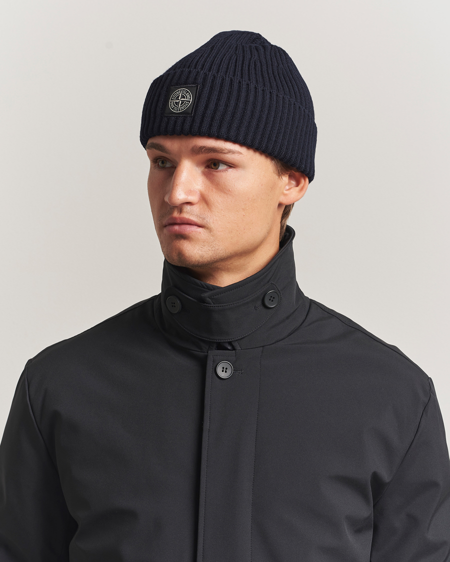 Hombres | Stone Island Full Rib Wool Beanie Navy | Stone Island | Full Rib Wool Beanie Navy