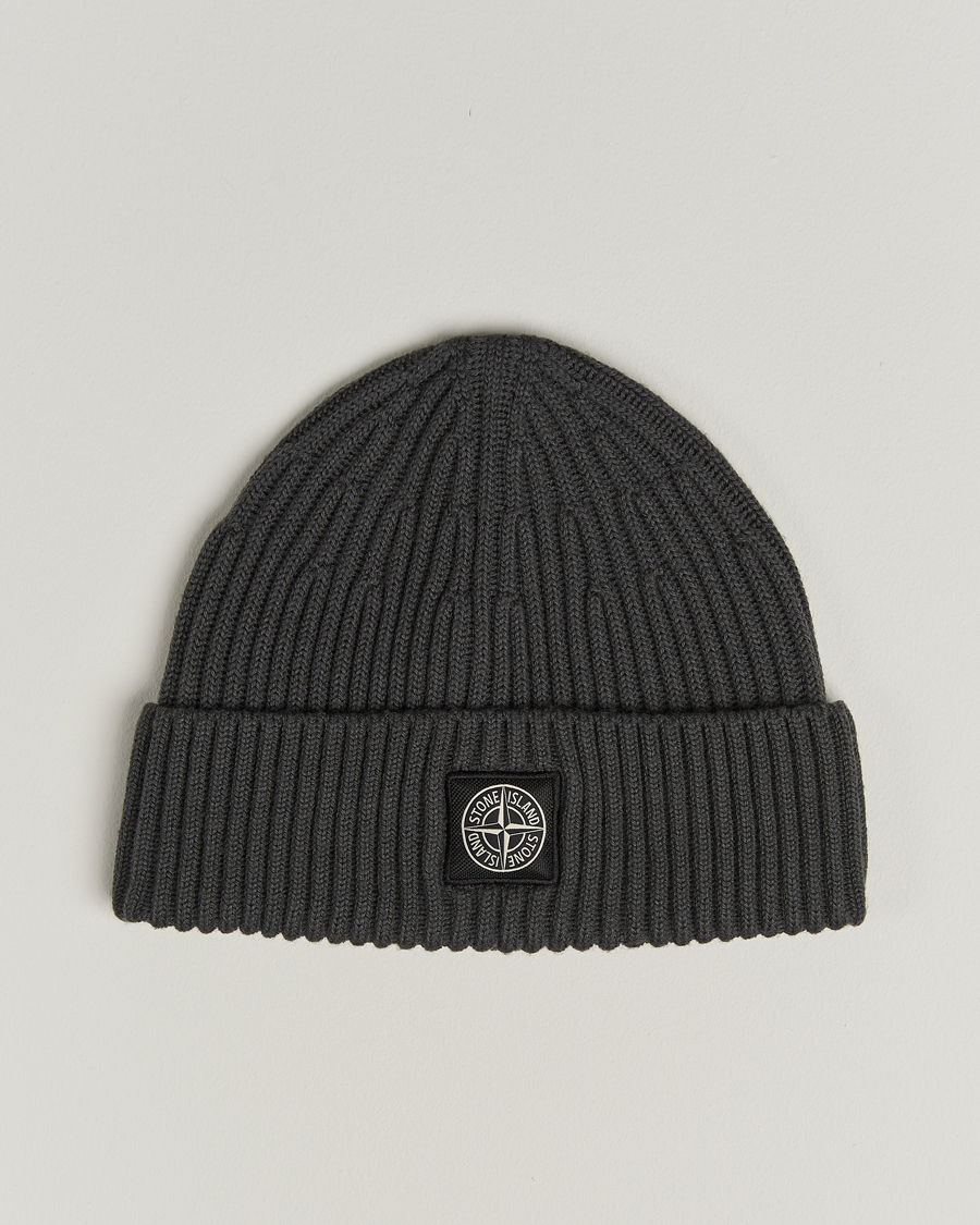Hombres | Stone Island Full Rib Wool Beanie Lead Grey | Stone Island | Full Rib Wool Beanie Lead Grey