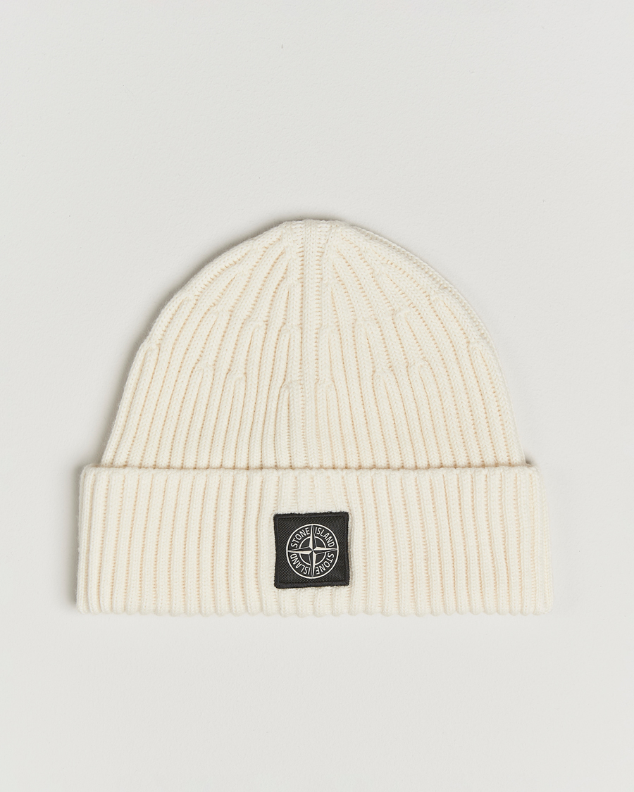 Hombres | Stone Island Full Rib Wool Beanie Ivory | Stone Island | Full Rib Wool Beanie Ivory