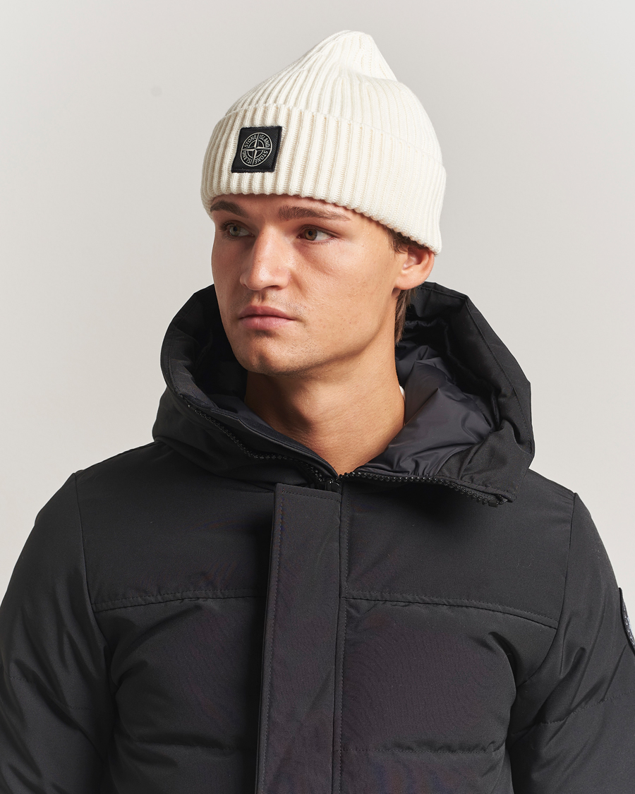 Hombres | Stone Island Full Rib Wool Beanie Ivory | Stone Island | Full Rib Wool Beanie Ivory